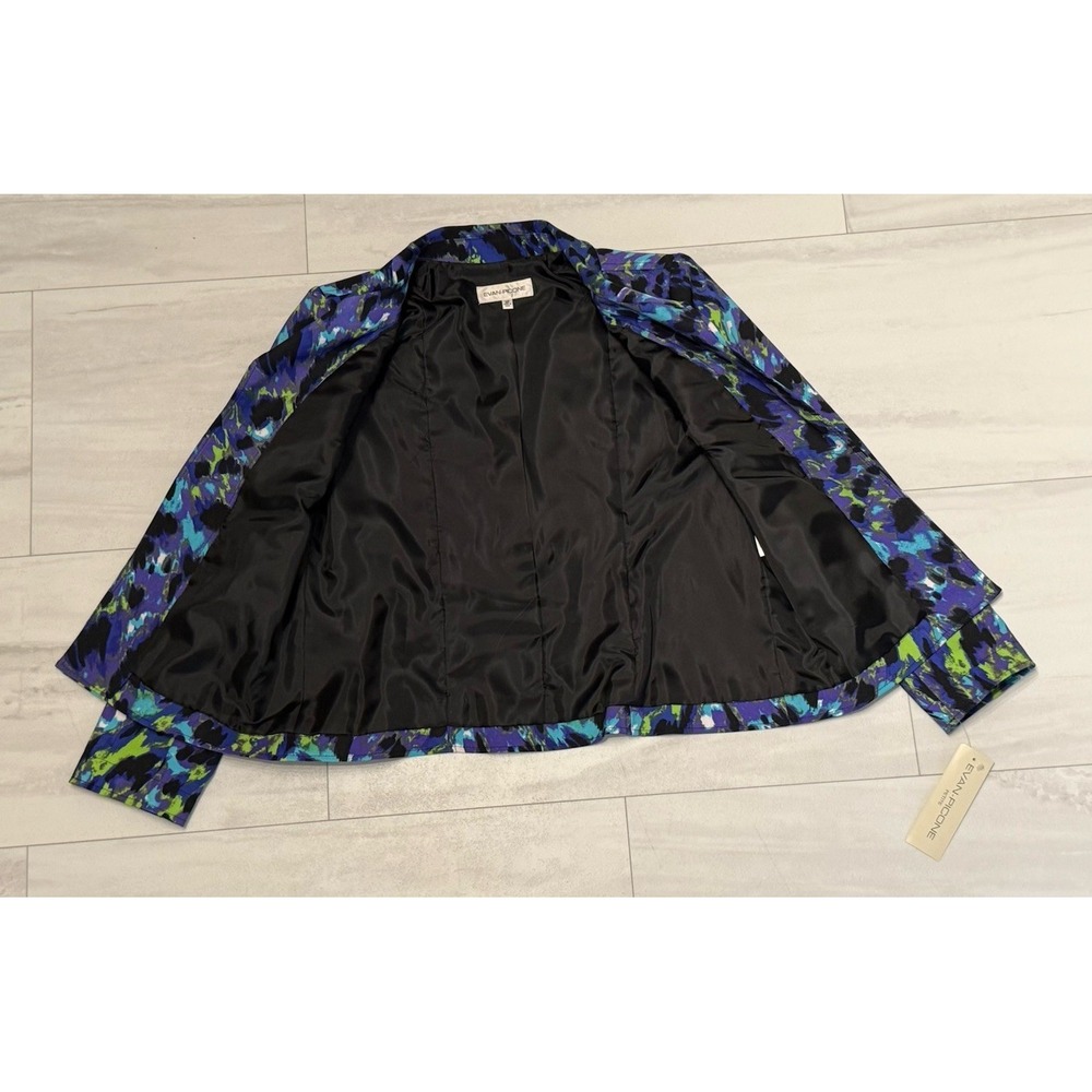 EVAN-PICONE 8P Purple Black Lime Abstract Print Open Front Blazer NWT - Picture 2 of 10